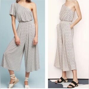 MAEVE one shoulder ruffle wide leg cropped jumpsuit comfort leisure pants Small